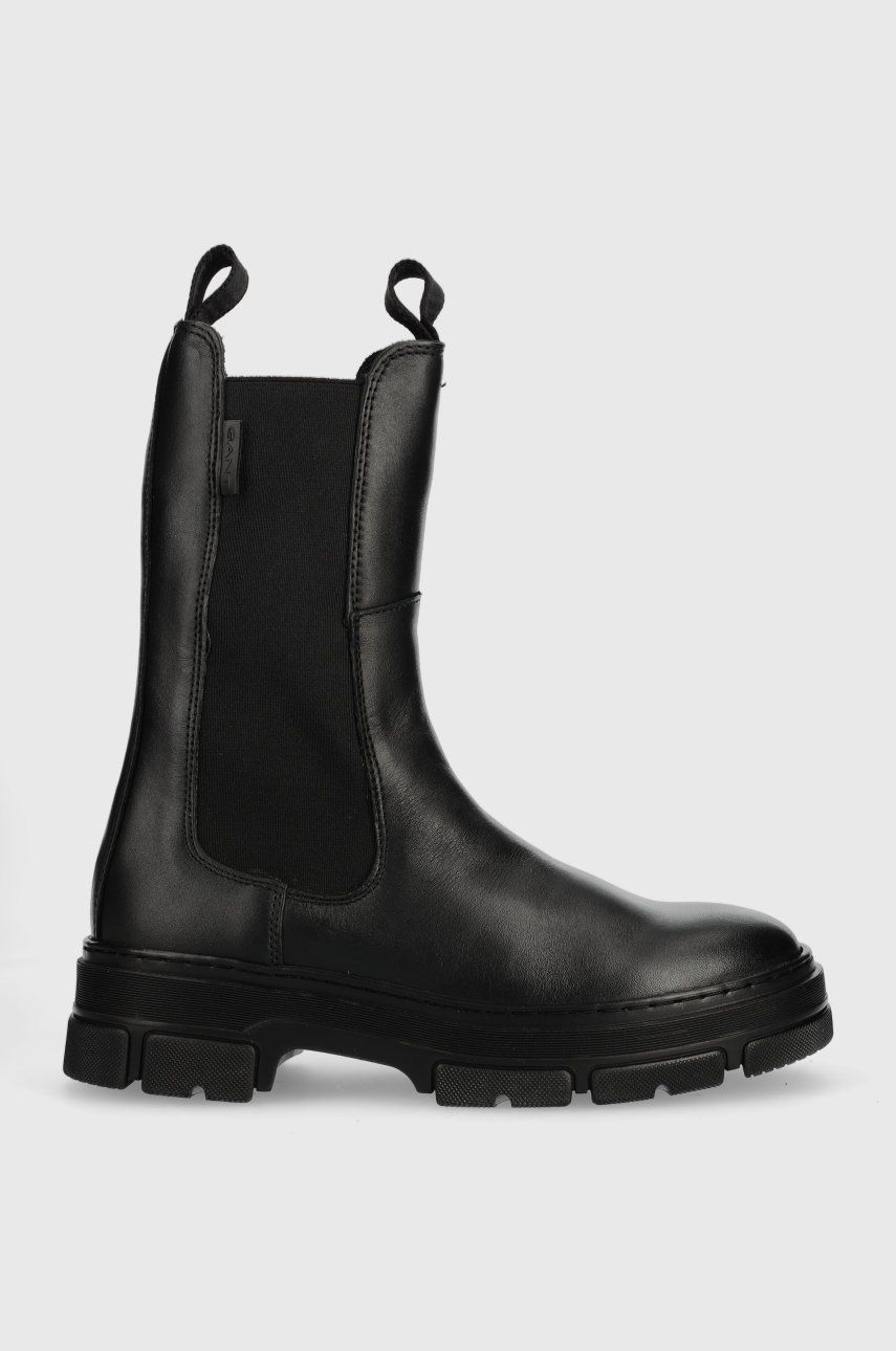 Gant ghete chelsea de piele Monthike femei, culoarea negru, cu platforma Gant ghete chelsea de piele Monthike femei, culoarea negru, cu platforma