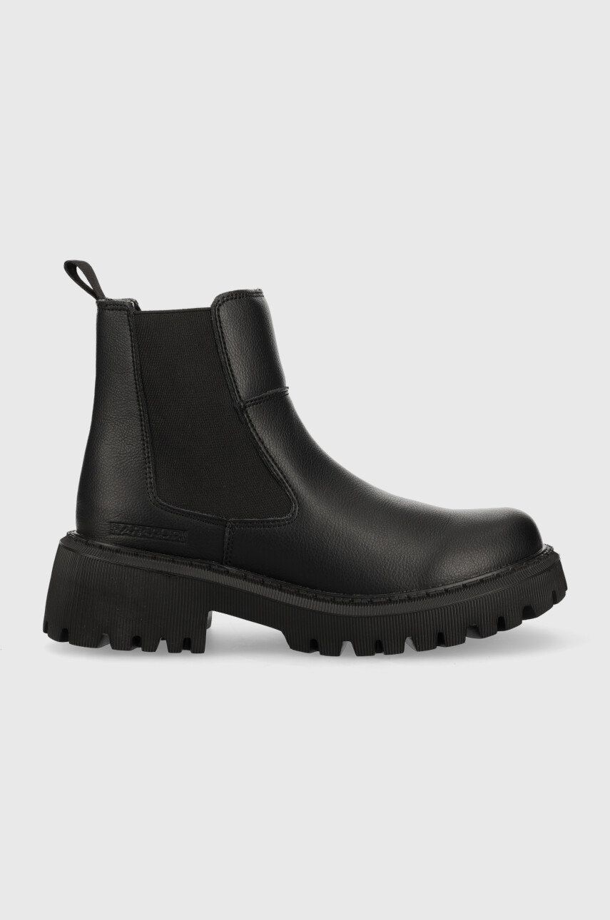 Napapijri ghete chelsea de piele Berry femei, culoarea negru, cu platforma Napapijri ghete chelsea de piele Berry femei, culoarea negru, cu platforma