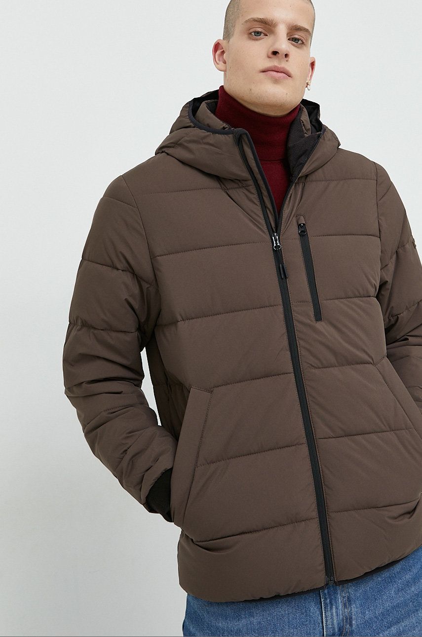 Abercrombie & Fitch geaca barbati, culoarea maro, de tranzitie Abercrombie & Fitch geaca barbati, culoarea maro, de tranzitie