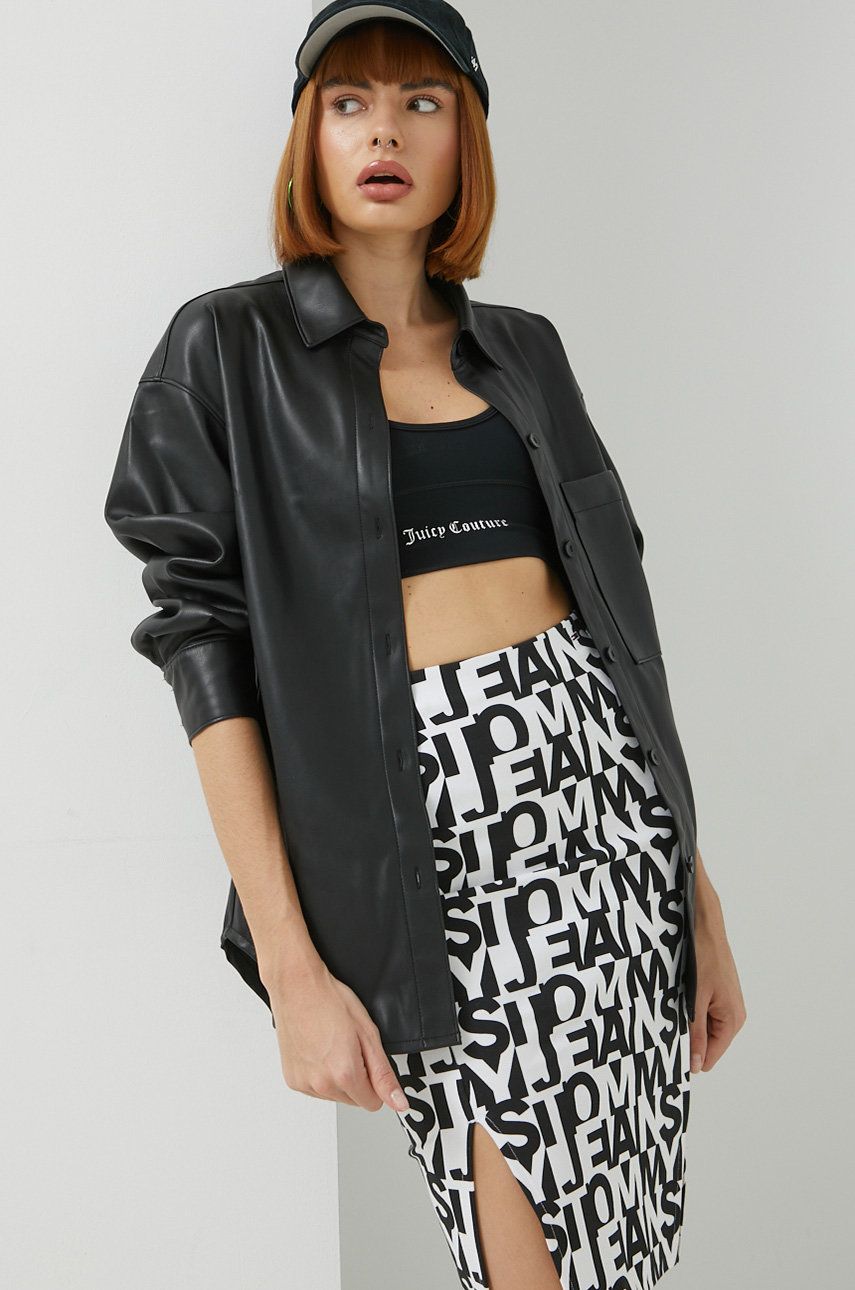 Abercrombie & Fitch camasa femei, culoarea negru, cu guler clasic, relaxed Abercrombie & Fitch camasa femei, culoarea negru, cu guler clasic, relaxed