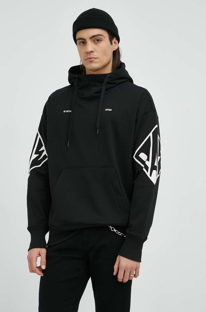 G-Star Raw bluza barbati, culoarea negru, cu glugă, cu imprimeu G-Star Raw bluza barbati, culoarea negru, cu glugă, cu imprimeu