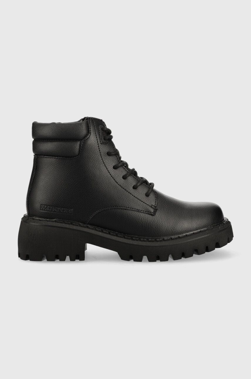 Napapijri bocanci de piele Berry femei, culoarea negru, cu platforma, izolare usoara Napapijri bocanci de piele Berry femei, culoarea negru, cu platforma, izolare usoara