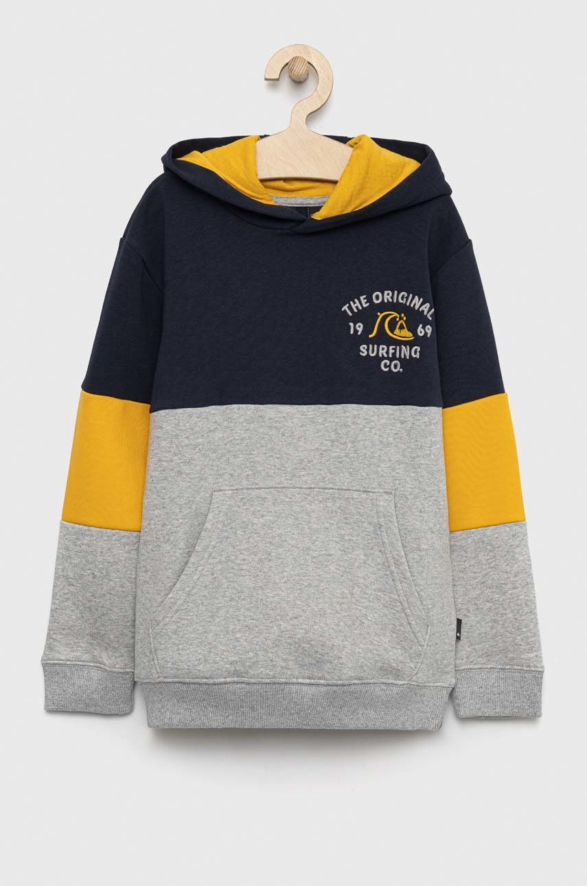 Quiksilver bluza copii culoarea albastru marin, cu glugă, modelator Quiksilver bluza copii culoarea albastru marin, cu glugă, modelator