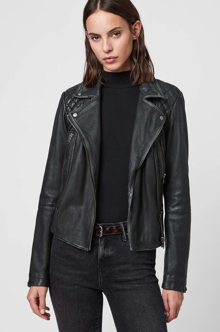 AllSaints geaca ramones de piele femei, culoarea negru, de tranzitie AllSaints geaca ramones de piele femei, culoarea negru, de tranzitie