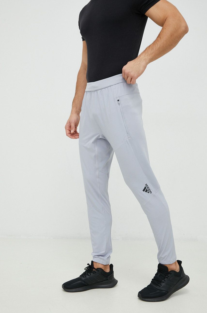 Adidas Performance pantaloni de antrenament designed for training barbati, culoarea gri, neted Adidas Performance pantaloni de antrenament designed for training barbati, culoarea gri, neted