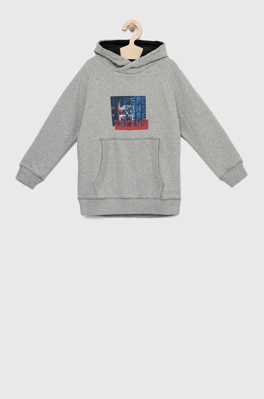 Pepe Jeans hanorac de bumbac pentru copii Omar culoarea gri, cu glugă, cu imprimeu Pepe Jeans hanorac de bumbac pentru copii Omar culoarea gri, cu glugă, cu imprimeu