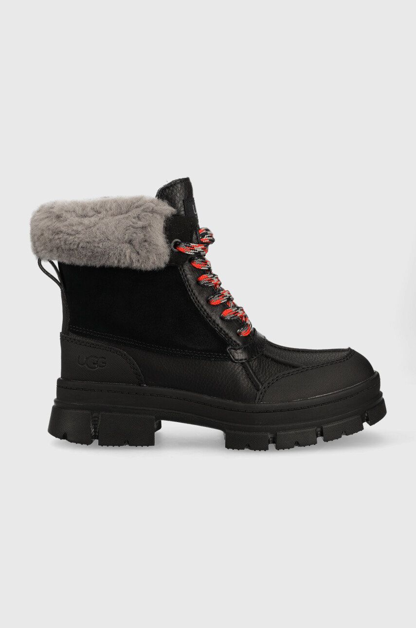 UGG cizme de piele W Ashton Addie femei, culoarea negru, cu platforma, izolat UGG cizme de piele W Ashton Addie femei, culoarea negru, cu platforma, izolat