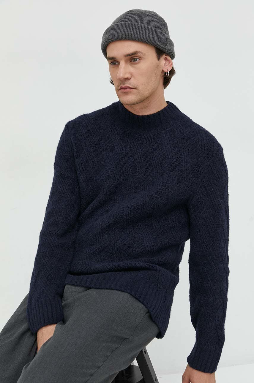 Abercrombie & Fitch pulover barbati, culoarea albastru marin, cu turtleneck Abercrombie & Fitch pulover barbati, culoarea albastru marin, cu turtleneck