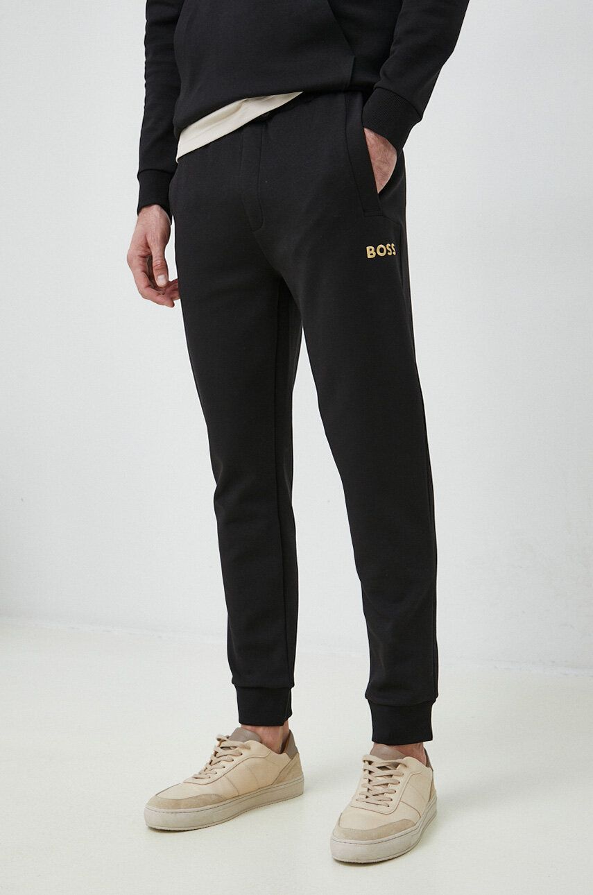 BOSS pantaloni de trening BOSS GREEN barbati, culoarea negru, cu imprimeu BOSS pantaloni de trening BOSS GREEN barbati, culoarea negru, cu imprimeu