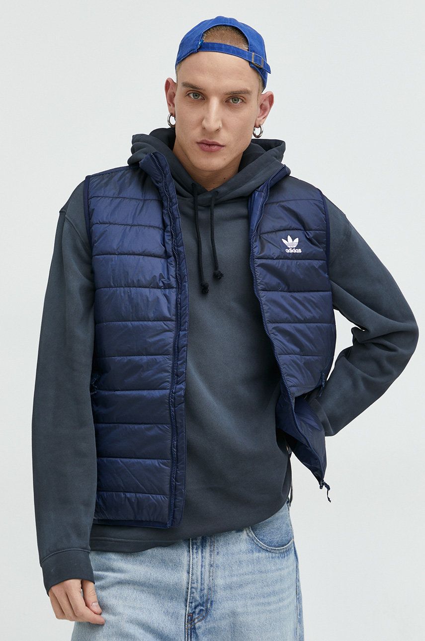 Adidas Originals vesta barbati, culoarea albastru marin, de tranzitie Adidas Originals vesta barbati, culoarea albastru marin, de tranzitie