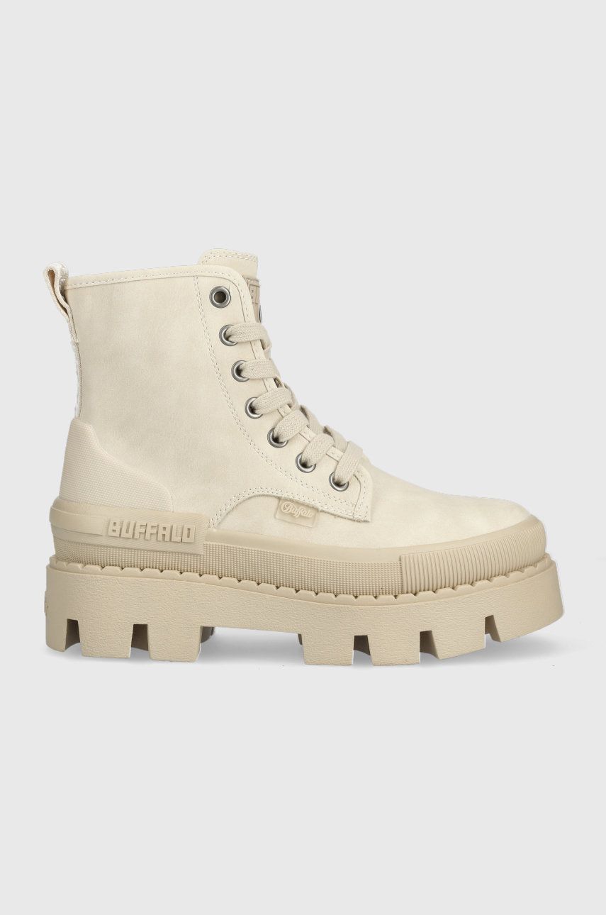 Buffalo bocanci Raven Laceup Hi femei, culoarea bej, cu platforma Buffalo bocanci Raven Laceup Hi femei, culoarea bej, cu platforma