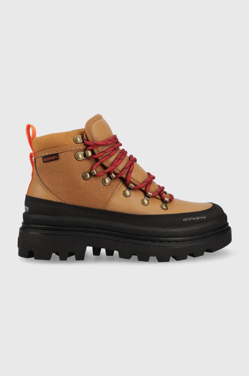 Palladium botine Palladium x Finisterre femei, culoarea bej, cu platforma Palladium botine Palladium x Finisterre femei, culoarea bej, cu platforma