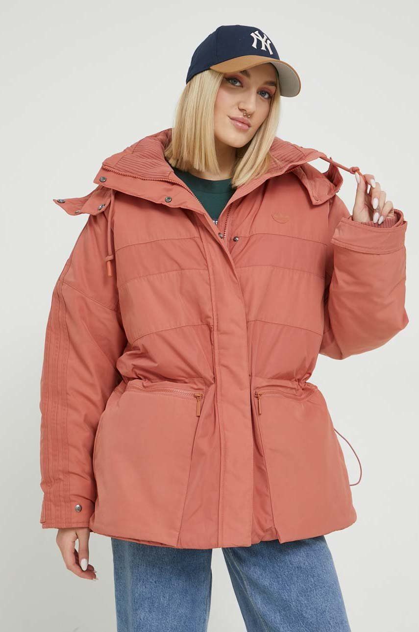 Adidas Originals geaca femei, culoarea portocaliu, de iarna, oversize Adidas Originals geaca femei, culoarea portocaliu, de iarna, oversize