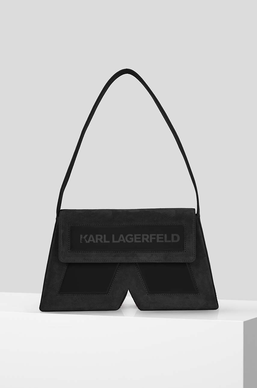 Karl Lagerfeld geanta de mana din piele intoarsa culoarea negru Karl Lagerfeld geanta de mana din piele intoarsa culoarea negru