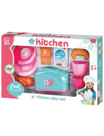 Set de Bucatarie cu Prajitor de paine cu sunete si lumini, farfurii, cescute si alimente, Kitchen Play Set, multicolor, +3ani, en-gros Set de Bucatarie cu Prajitor de paine cu sunete si lumini, farfurii, cescute si alimente, Kitchen Play Set, multicolor, +3ani, en-gros