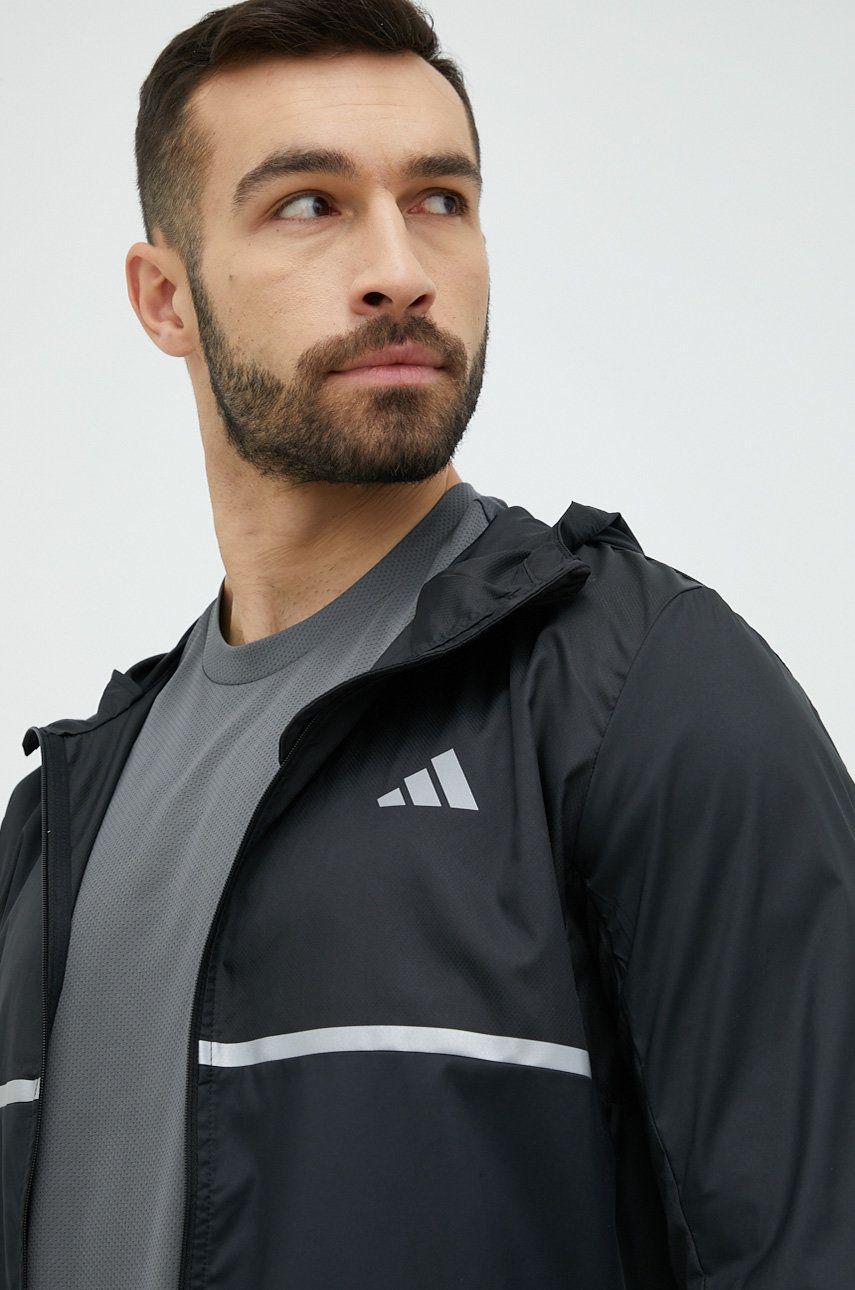 Adidas Performance jachetă de alergare Own the Run culoarea negru, de tranzitie Adidas Performance jachetă de alergare Own the Run culoarea negru, de tranzitie
