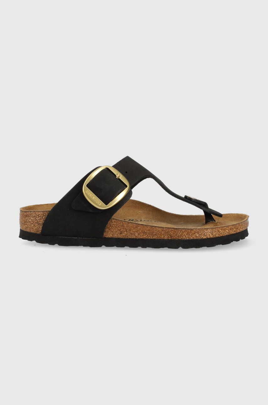 Birkenstock slapi de piele Gizeh Big Buckle femei, culoarea negru, cu toc plat, 1024107 Birkenstock slapi de piele Gizeh Big Buckle femei, culoarea negru, cu toc plat, 1024107