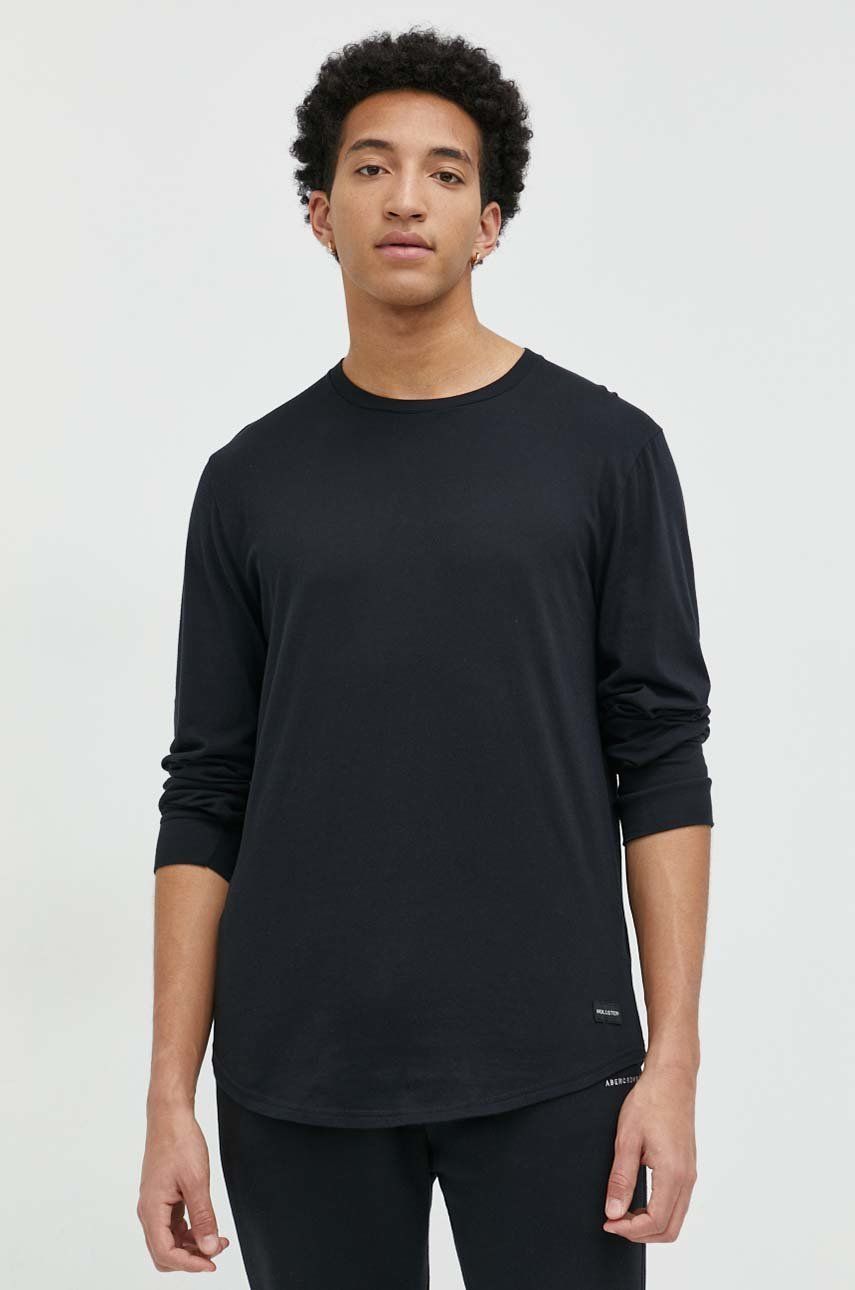 Hollister Co. longsleeve din bumbac culoarea negru, neted Hollister Co. longsleeve din bumbac culoarea negru, neted
