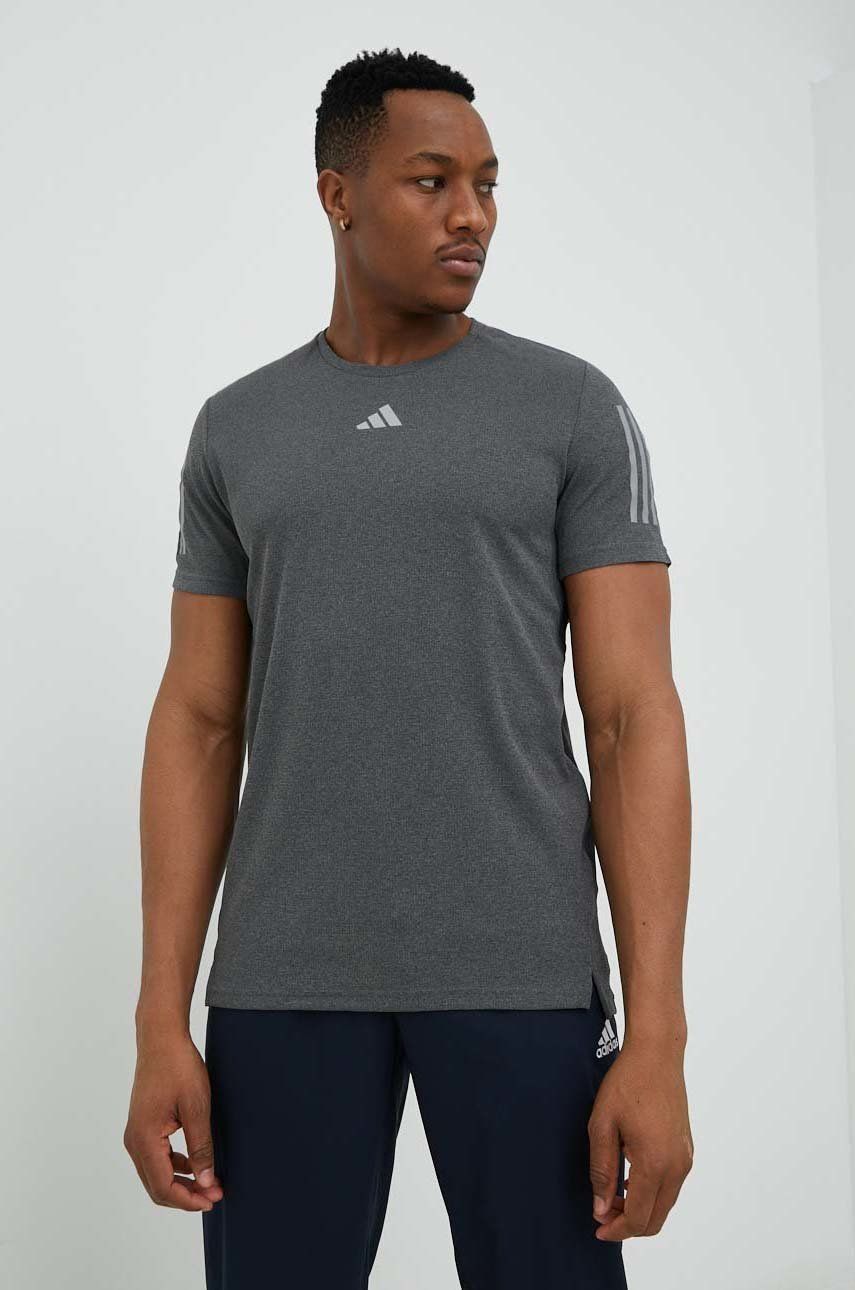 Adidas Performance tricou de alergare Own the Run culoarea gri, cu imprimeu Adidas Performance tricou de alergare Own the Run culoarea gri, cu imprimeu