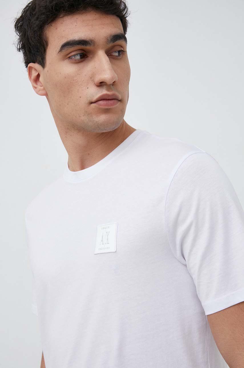 Armani Exchange tricou din bumbac culoarea alb, cu imprimeu Armani Exchange tricou din bumbac culoarea alb, cu imprimeu