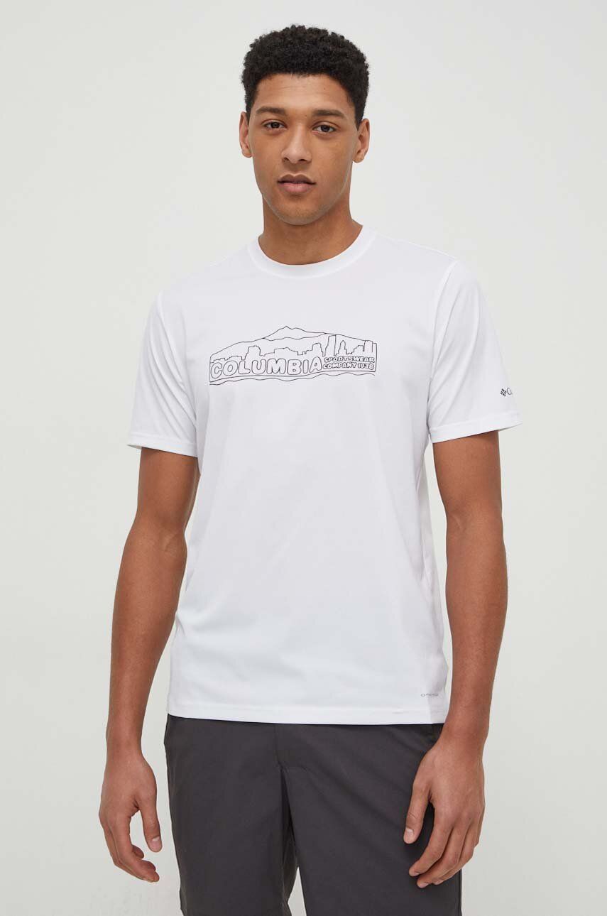 Columbia tricou sport Legend Trail culoarea alb, cu imprimeu 2036533 Columbia tricou sport Legend Trail culoarea alb, cu imprimeu 2036533