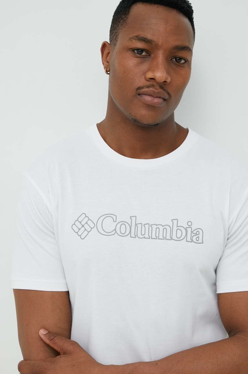 Columbia tricou sport Pacific Crossing II culoarea alb, cu imprimeu 2036472 Columbia tricou sport Pacific Crossing II culoarea alb, cu imprimeu 2036472