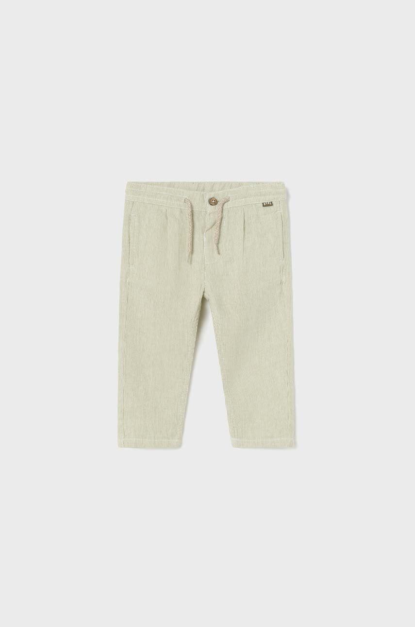 Mayoral pantaloni din bumbac pentru bebeluși culoarea verde, neted Mayoral pantaloni din bumbac pentru bebeluși culoarea verde, neted