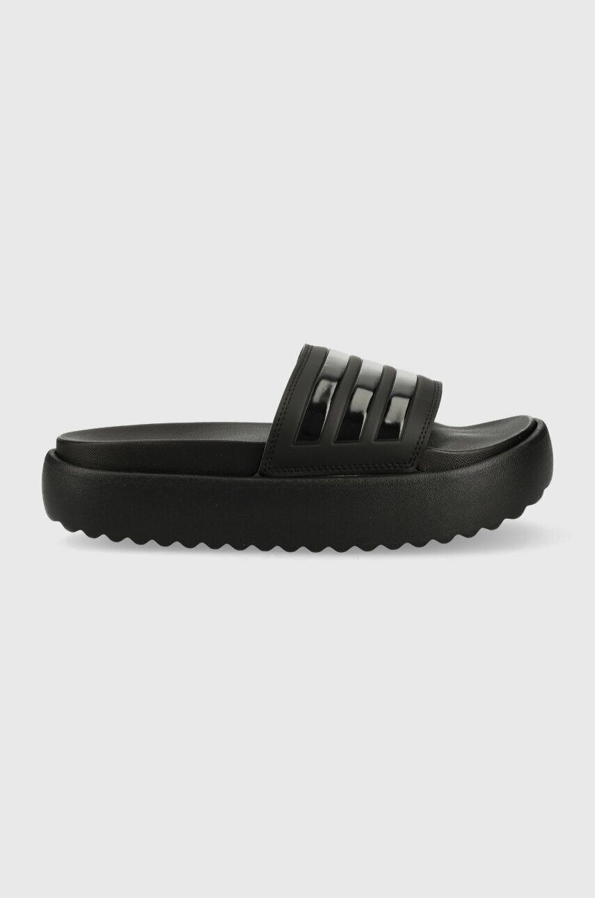 adidas papuci Adilette femei, culoarea negru, cu platformă HQ6179 adidas papuci Adilette femei, culoarea negru, cu platformă HQ6179