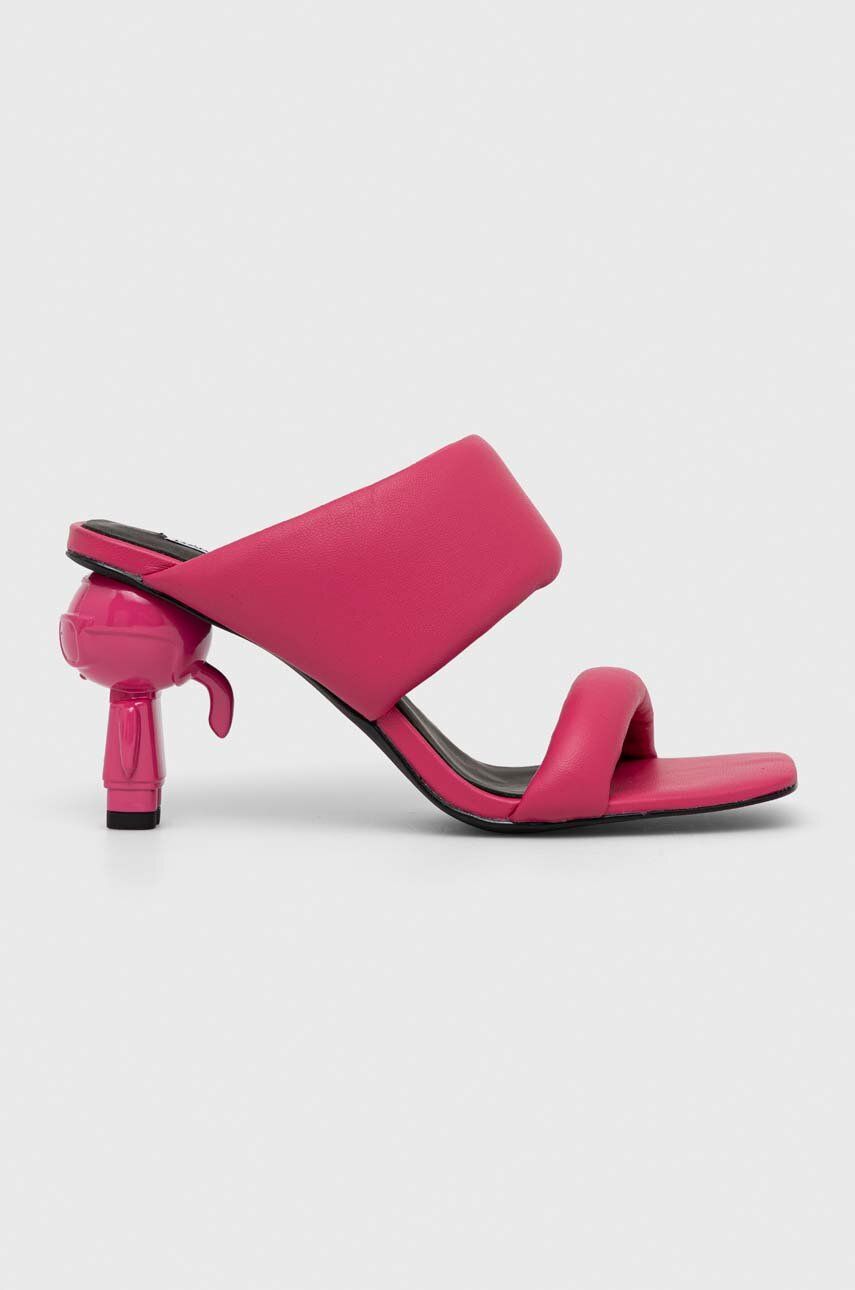 Karl Lagerfeld slapi de piele IKON HEEL femei, culoarea roz, cu toc drept, KL39005 Karl Lagerfeld slapi de piele IKON HEEL femei, culoarea roz, cu toc drept, KL39005