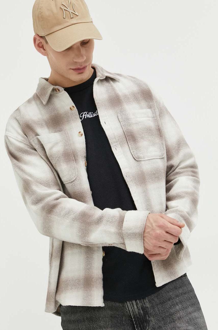 Abercrombie & Fitch camasa din bumbac barbati, culoarea bej, cu guler clasic, relaxed Abercrombie & Fitch camasa din bumbac barbati, culoarea bej, cu guler clasic, relaxed