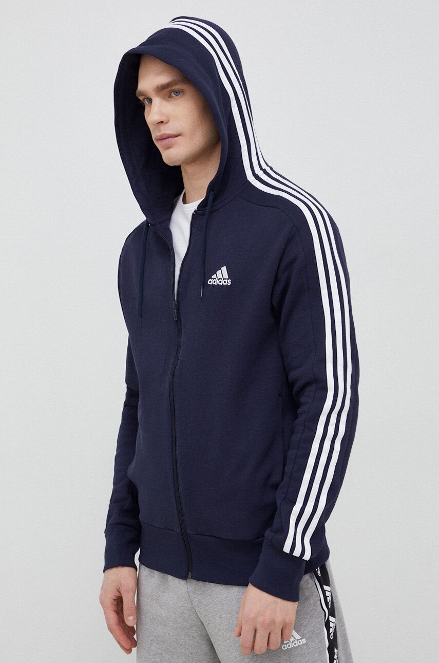 adidas hanorac de bumbac bărbați, culoarea bleumarin, cu glugă, cu imprimeu IC0434 adidas hanorac de bumbac bărbați, culoarea bleumarin, cu glugă, cu imprimeu IC0434
