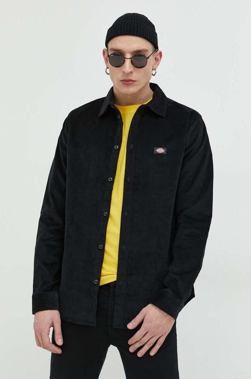 Dickies camasa din velur culoarea negru, cu guler clasic, regular Dickies camasa din velur culoarea negru, cu guler clasic, regular