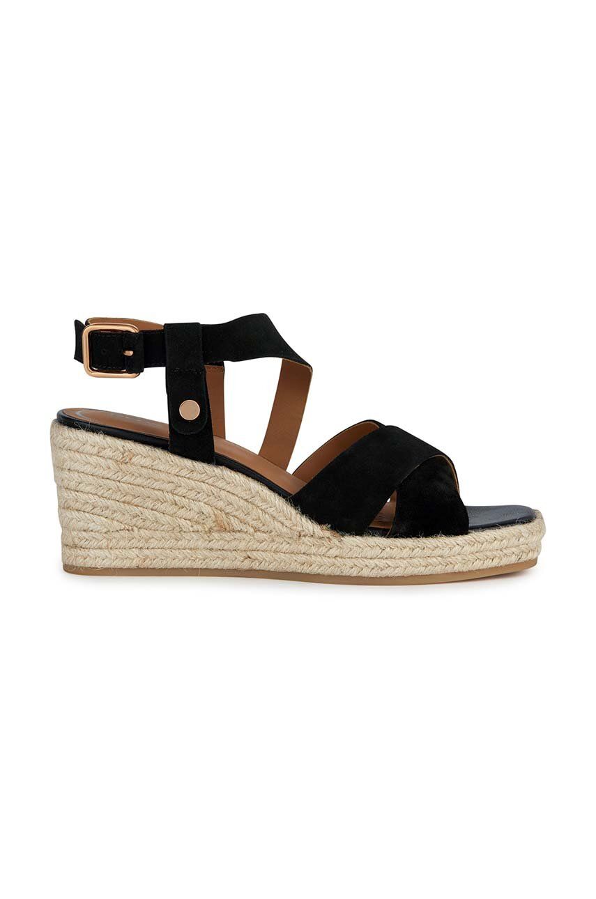 Geox sandale din piele intoarsa D PANAREA femei, culoarea negru, toc pana, D35UYB 00022 C9999 Geox sandale din piele intoarsa D PANAREA femei, culoarea negru, toc pana, D35UYB 00022 C9999