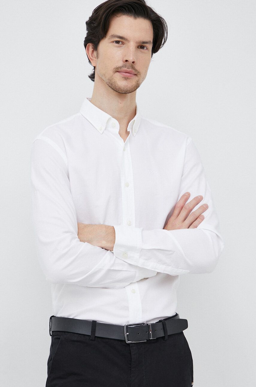BOSS camasa din bumbac barbati, culoarea alb, cu guler button-down, regular BOSS camasa din bumbac barbati, culoarea alb, cu guler button-down, regular