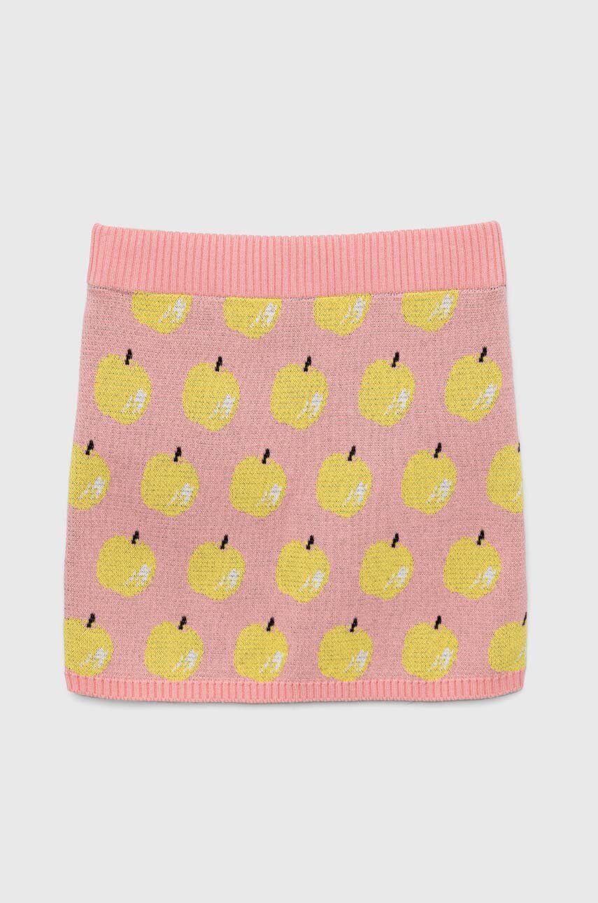 United Colors of Benetton fusta din bumbac pentru copii culoarea roz, mini, drept United Colors of Benetton fusta din bumbac pentru copii culoarea roz, mini, drept