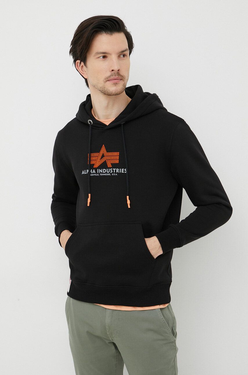 Alpha Industries bluza barbati, culoarea negru, cu glugă, cu imprimeu Alpha Industries bluza barbati, culoarea negru, cu glugă, cu imprimeu