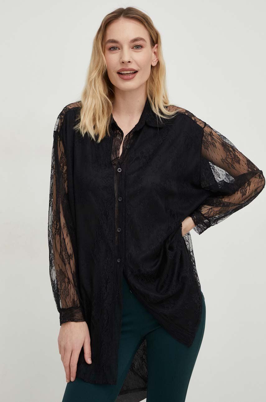 Answear Lab camasa femei, culoarea negru, cu guler clasic, relaxed Answear Lab camasa femei, culoarea negru, cu guler clasic, relaxed