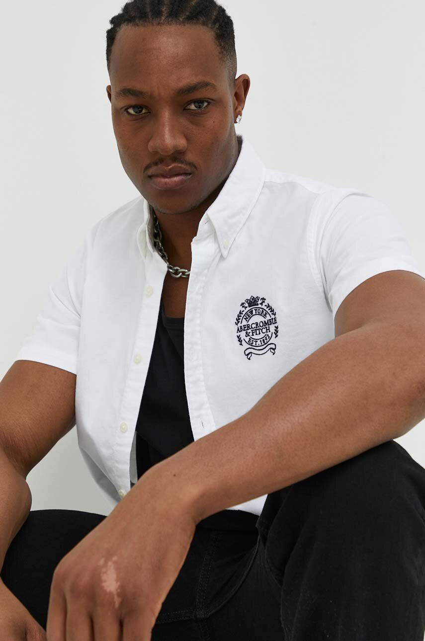Abercrombie & Fitch camasa barbati, culoarea alb, cu guler button-down, regular Abercrombie & Fitch camasa barbati, culoarea alb, cu guler button-down, regular