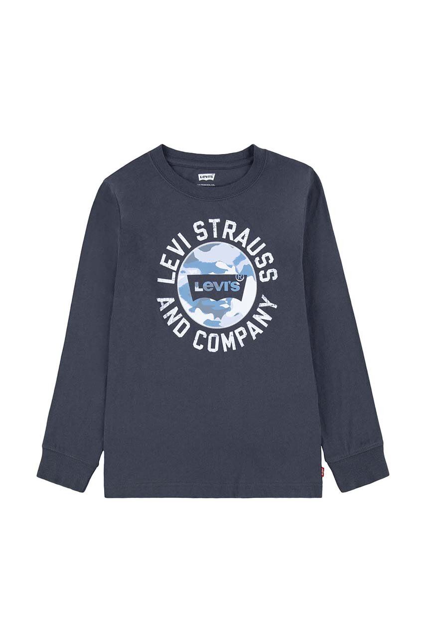 Levi's longsleeve din bumbac pentru copii culoarea gri, cu imprimeu Levi's longsleeve din bumbac pentru copii culoarea gri, cu imprimeu