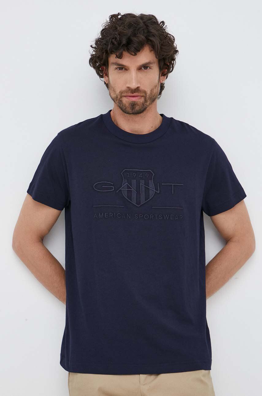Gant tricou din bumbac barbati, culoarea albastru marin, cu imprimeu Gant tricou din bumbac barbati, culoarea albastru marin, cu imprimeu