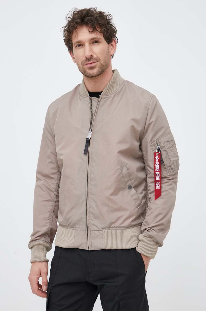 Alpha Industries geacă bomber bărbați, culoarea bej, de tranziție Alpha Industries geacă bomber bărbați, culoarea bej, de tranziție