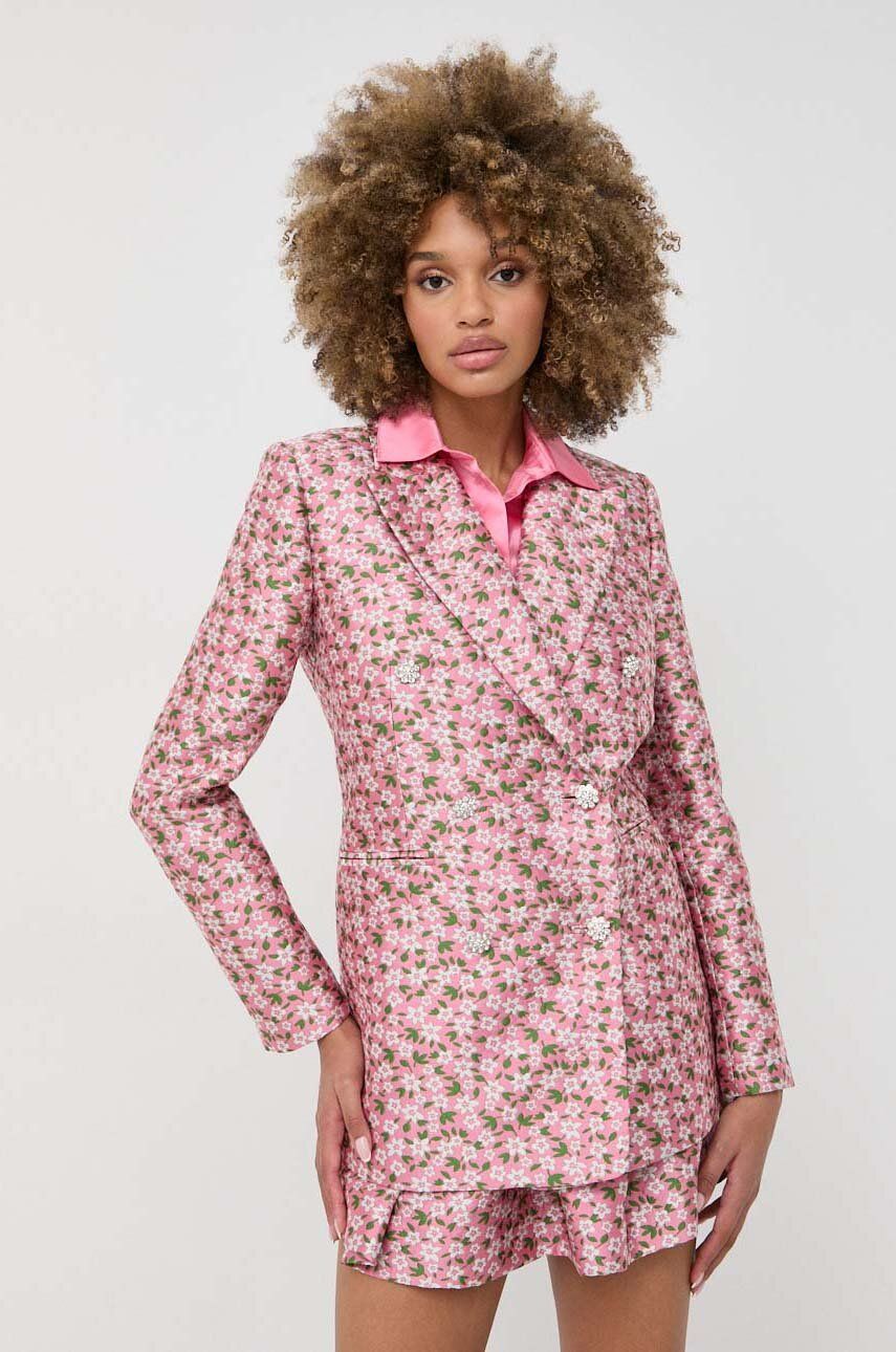 Custommade sacou Firdos Jacquard culoarea roz, cu doua randuri de nasturi, modelator Custommade sacou Firdos Jacquard culoarea roz, cu doua randuri de nasturi, modelator