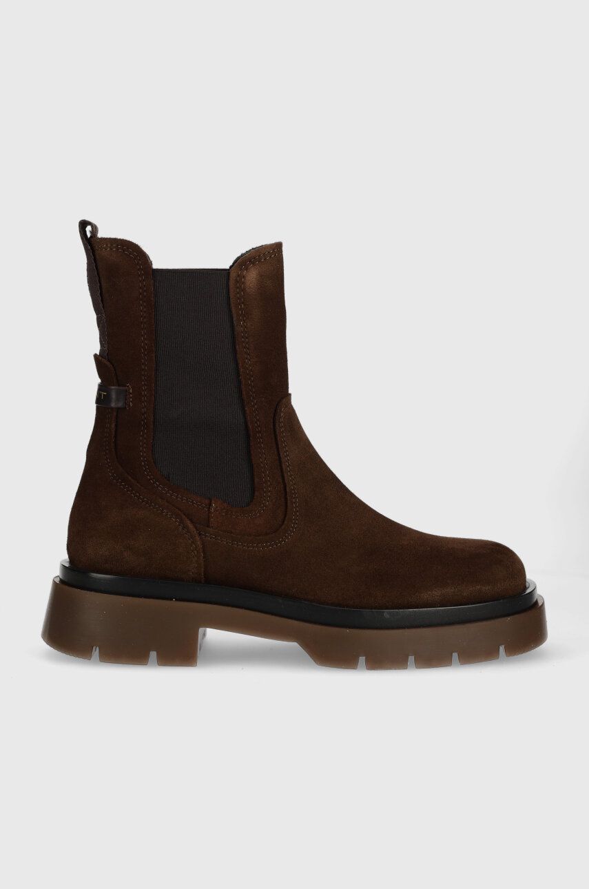 Gant botine din piele intoarsa Meghany femei, culoarea maro, cu platforma Gant botine din piele intoarsa Meghany femei, culoarea maro, cu platforma