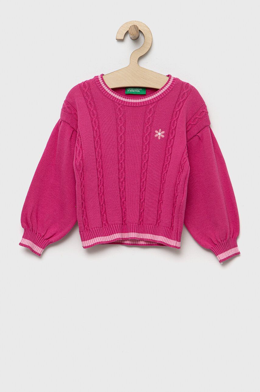 United Colors of Benetton pulover de bumbac culoarea roz, light United Colors of Benetton pulover de bumbac culoarea roz, light