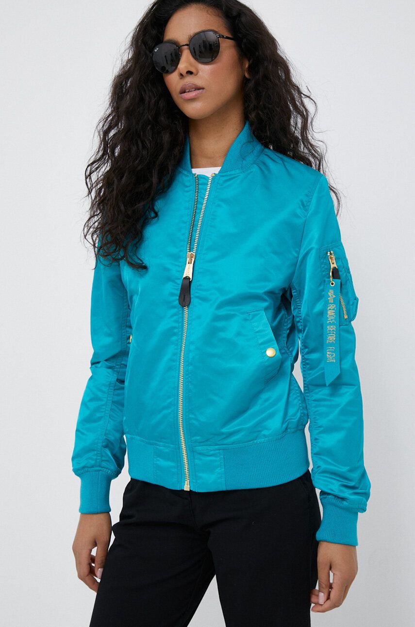Alpha Industries geaca bomber femei, culoarea turcoaz, de tranzitie Alpha Industries geaca bomber femei, culoarea turcoaz, de tranzitie