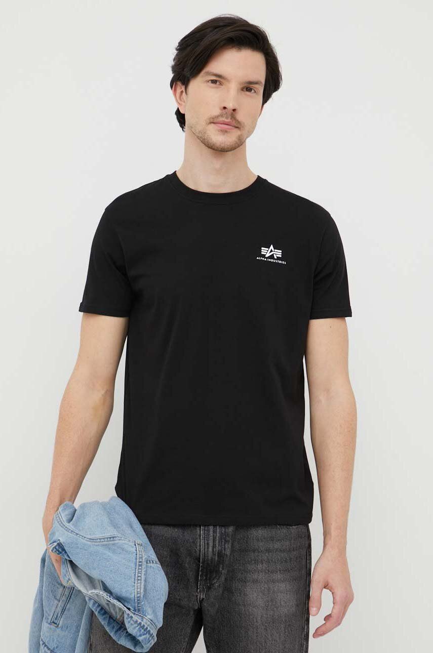 Alpha Industries tricou din bumbac Basic T Small Logo culoarea negru, cu imprimeu 188505.03-Black Alpha Industries tricou din bumbac Basic T Small Logo culoarea negru, cu imprimeu 188505.03-Black