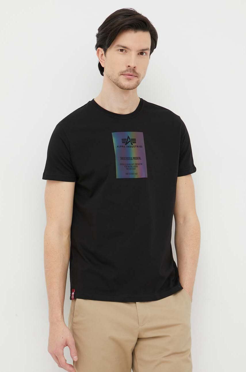 Alpha Industries tricou din bumbac culoarea negru, cu imprimeu 126501RR.03-Black Alpha Industries tricou din bumbac culoarea negru, cu imprimeu 126501RR.03-Black