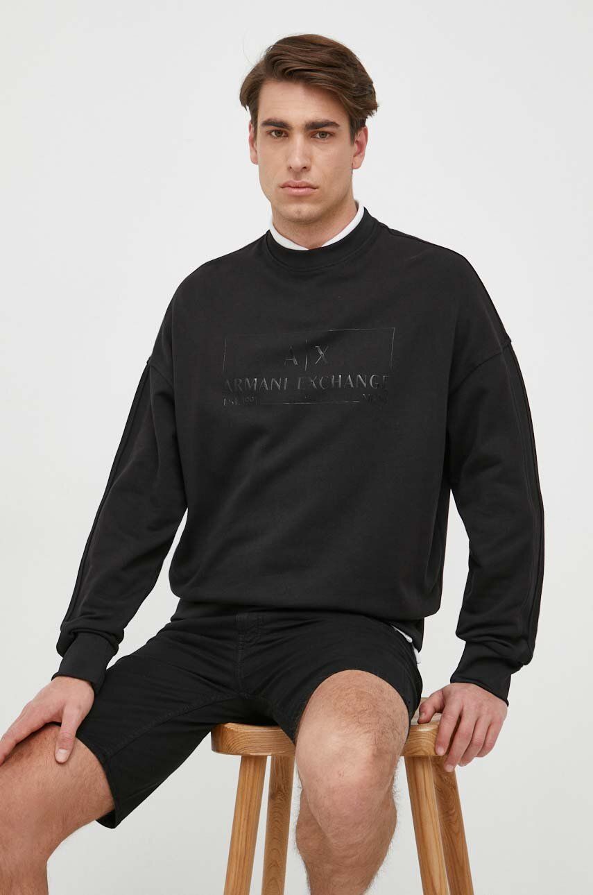 Armani Exchange hanorac de bumbac barbati, culoarea negru, cu imprimeu Armani Exchange hanorac de bumbac barbati, culoarea negru, cu imprimeu