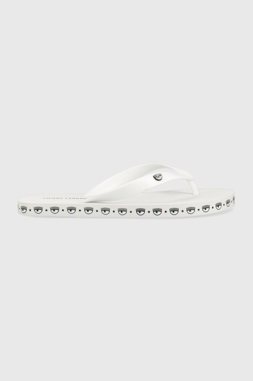 Chiara Ferragni slapi CF3164_009 femei, culoarea alb, cu toc plat, CF FLIP-FLOP LOGOMANIA Chiara Ferragni slapi CF3164_009 femei, culoarea alb, cu toc plat, CF FLIP-FLOP LOGOMANIA
