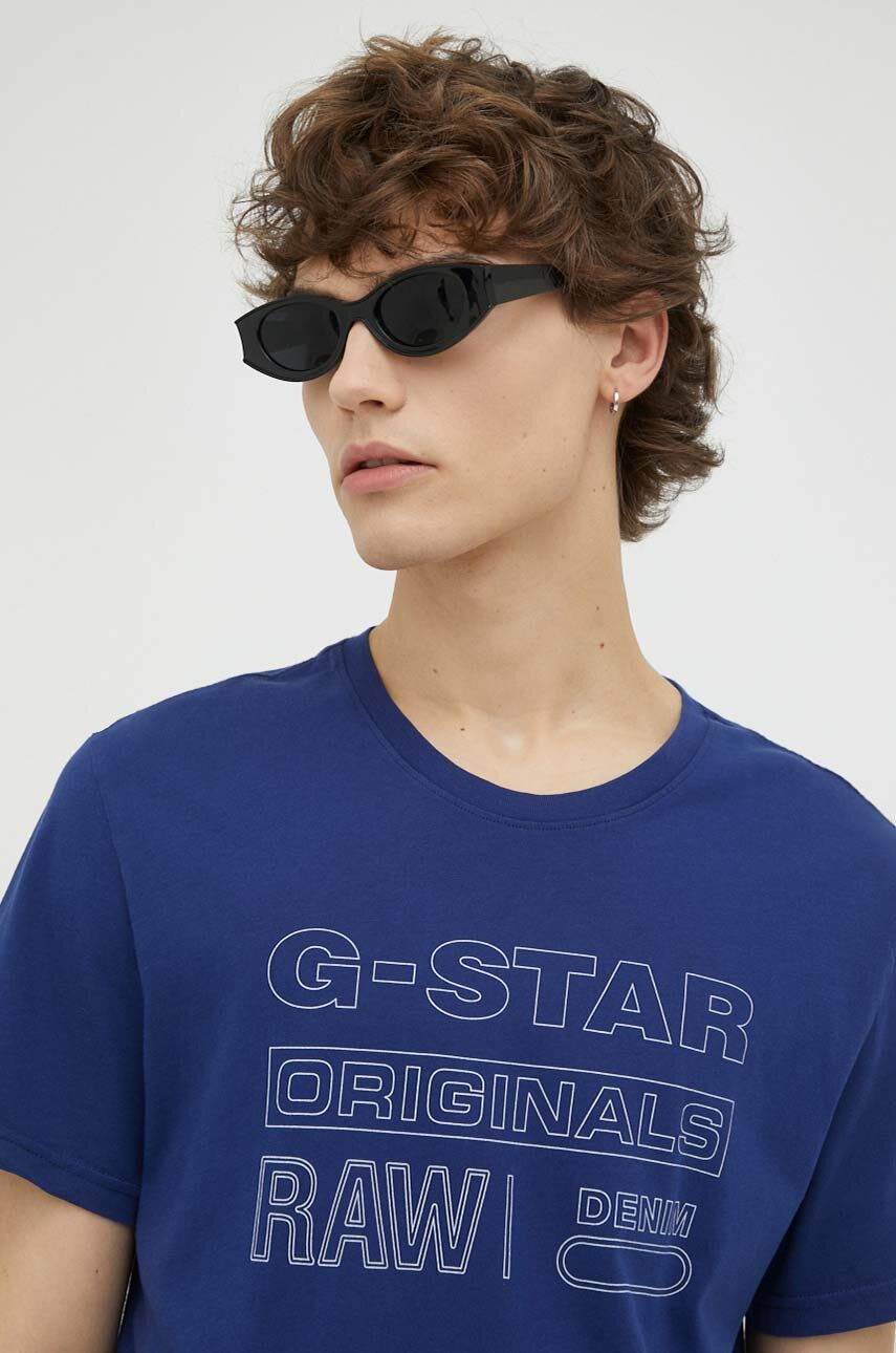 G-Star Raw tricou din bumbac culoarea albastru marin, cu imprimeu G-Star Raw tricou din bumbac culoarea albastru marin, cu imprimeu